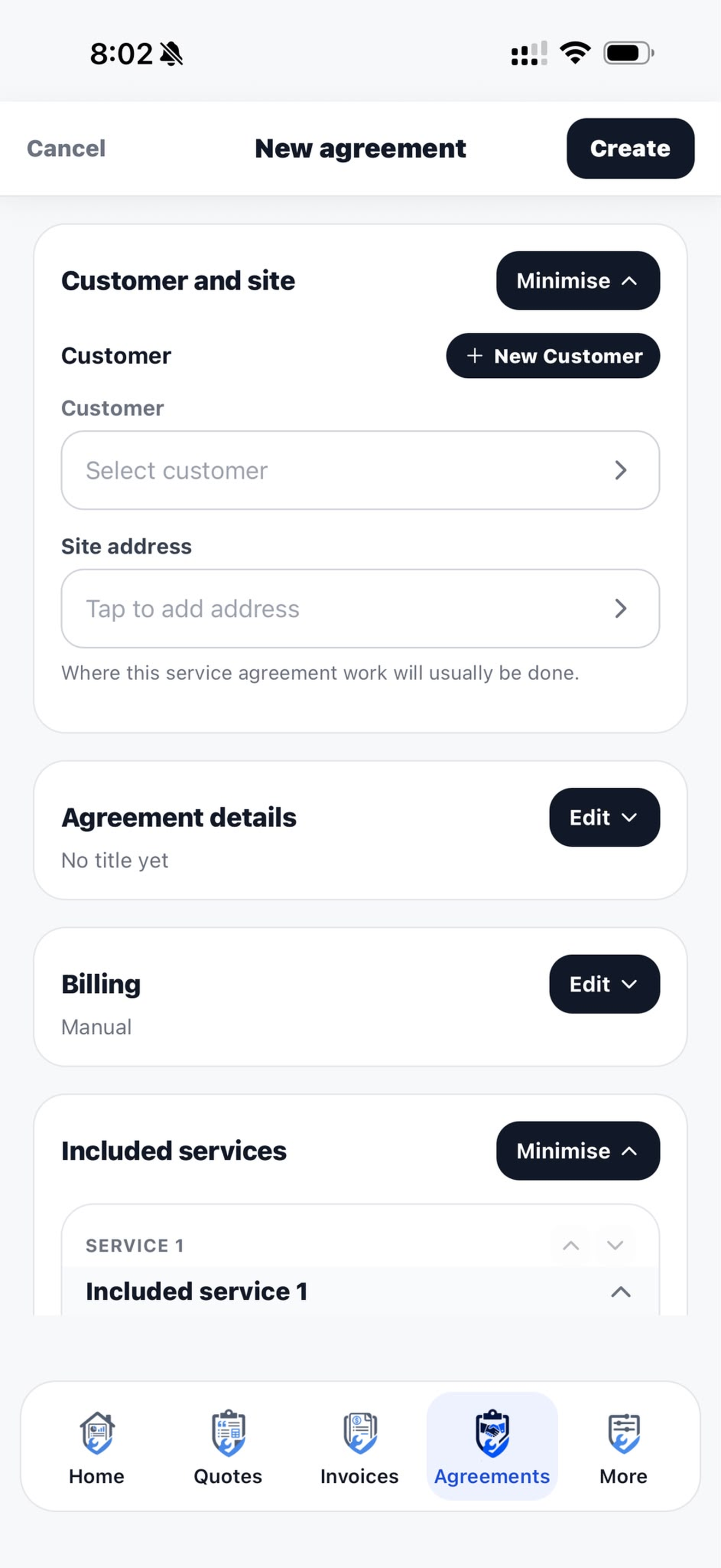 New service agreement with included services