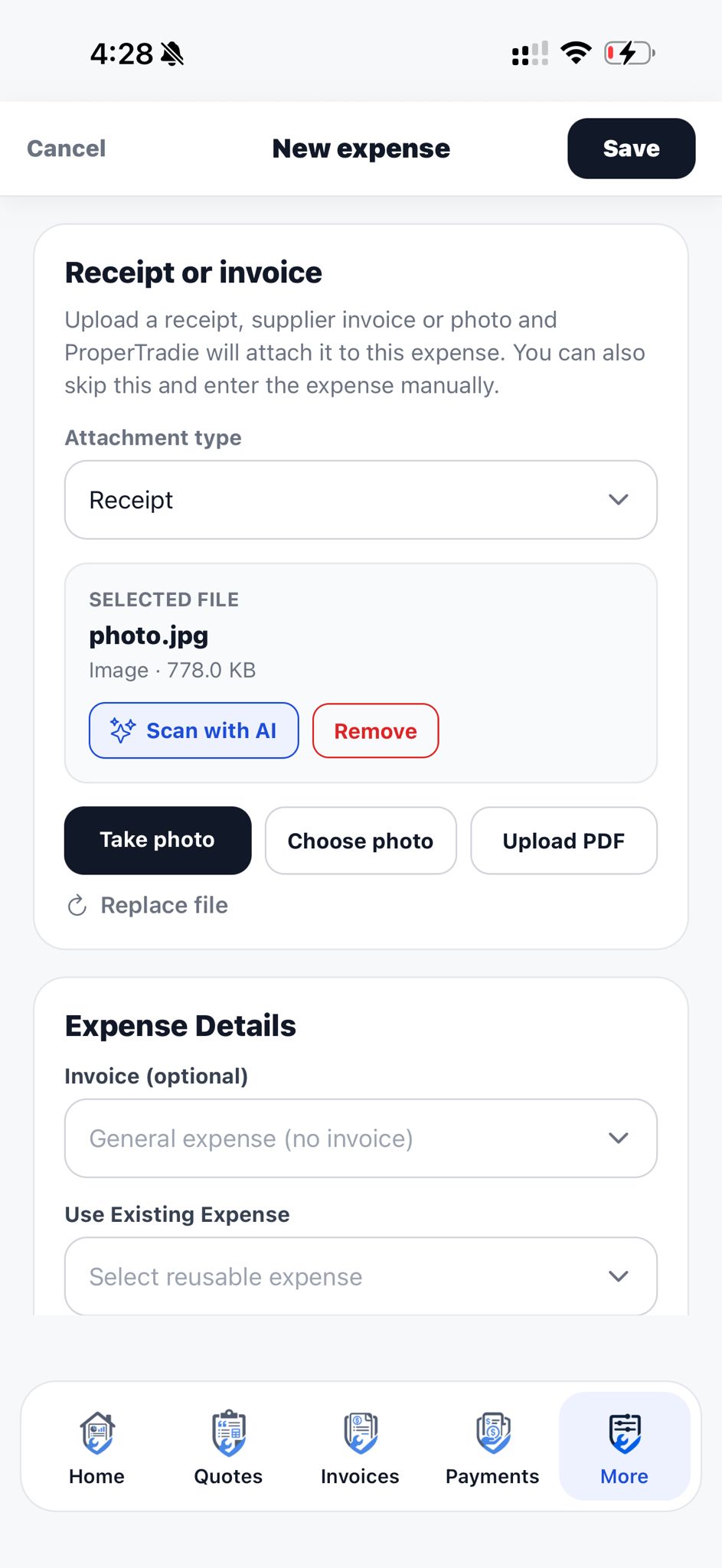 AI expense receipt scan