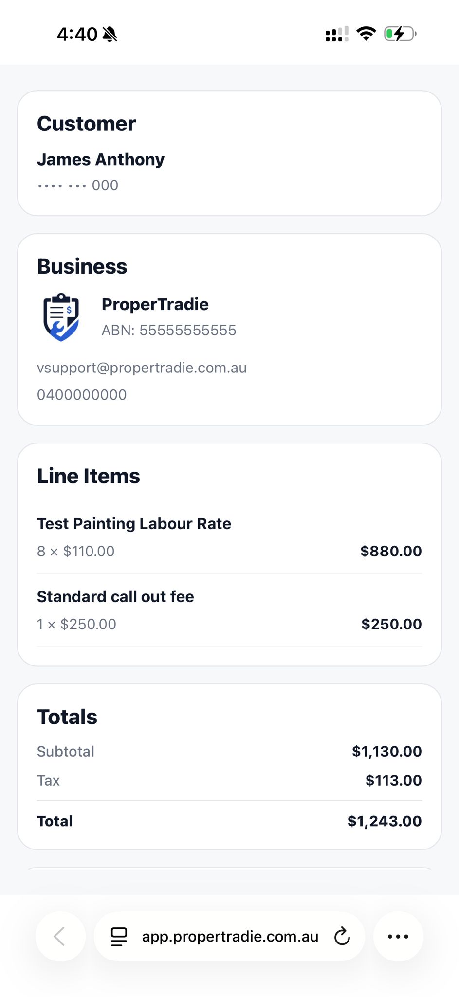 Public invoice view with payment options